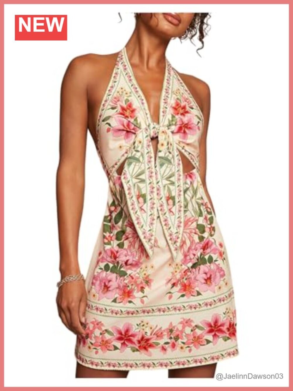 Women's Halter Mini Dress Backless Cutout Boho Floral Sleeveless